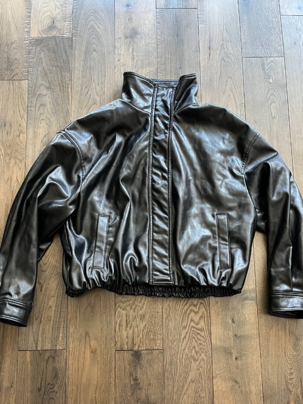 ZARA Faux Leather Volume Jacket Black Size M Oversized Moto Style - Picture 2 of 9